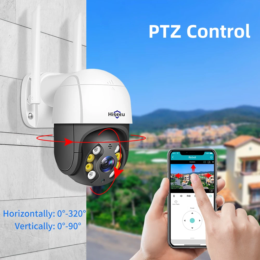 Hiseeu-Caméra de surveillance intelligente PTZ IP WiFi HD 8MP/4K, dispositif de sécurité sans fil, avec n\'aime numérique x5, IA, détection humaine