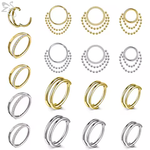 ZS 1PC Spiral Shape Nose Piercing Silver Color Septum Ring Stainless Steel Nose Clicker Cartilage Piercing 16g/18g/20g Jewelry