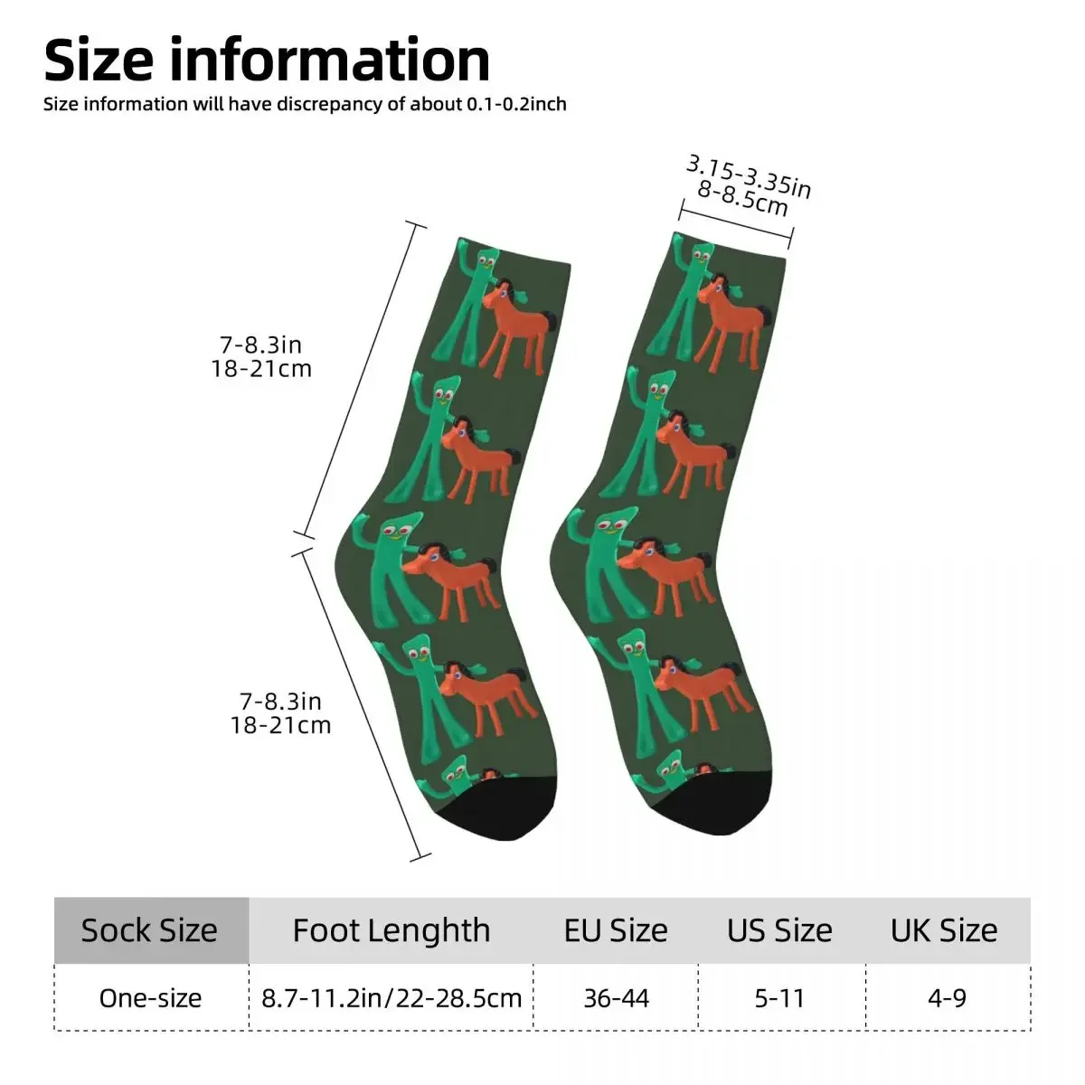 Gumby And Pokey Cartoon Art Socks Harajuku Sweat Absorbing Stockings All Season Long Socks for Man's Woman's Birthday Present