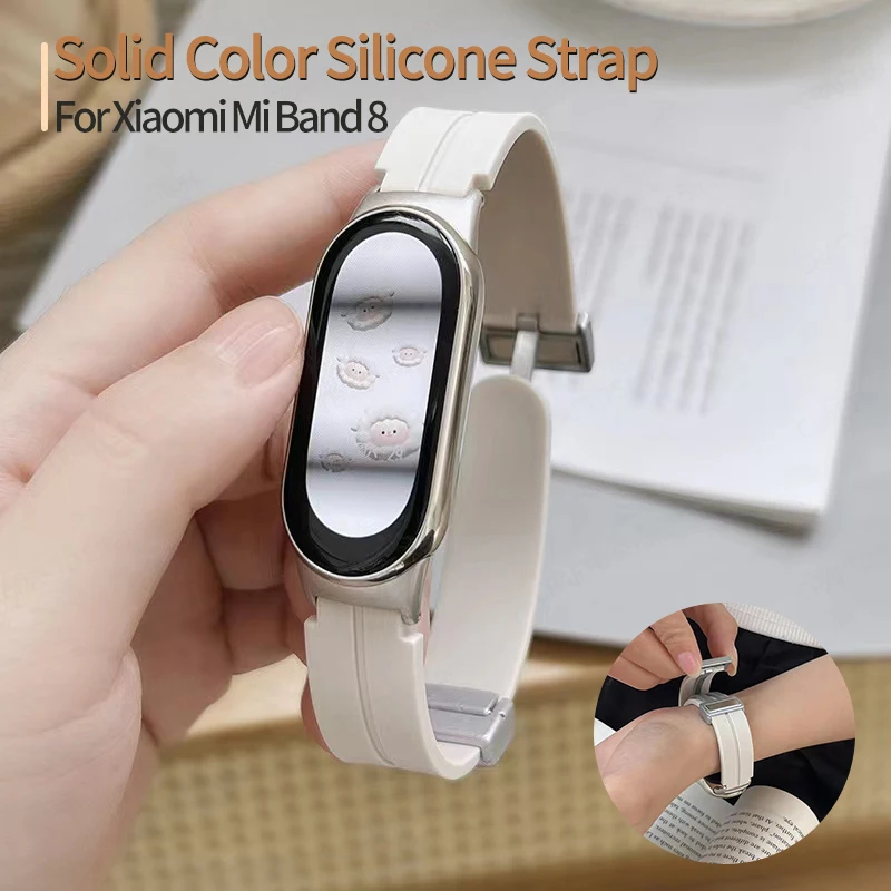 Silicone Watchband for Xiaomi Mi Band 8 Magnetic Buckle Sport Bracelet Strap for Mi 8 Soft TPU Replacement Wristband Accessories