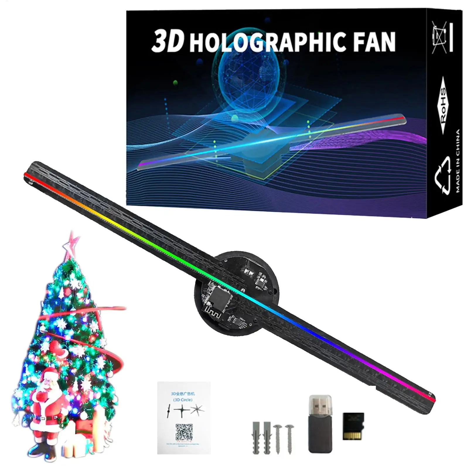 Christmas Holographic Projector Kit LED Fan Projector 3D Hologram Projection Light with Remote/WiFi Holiday Home Decoration Gift
