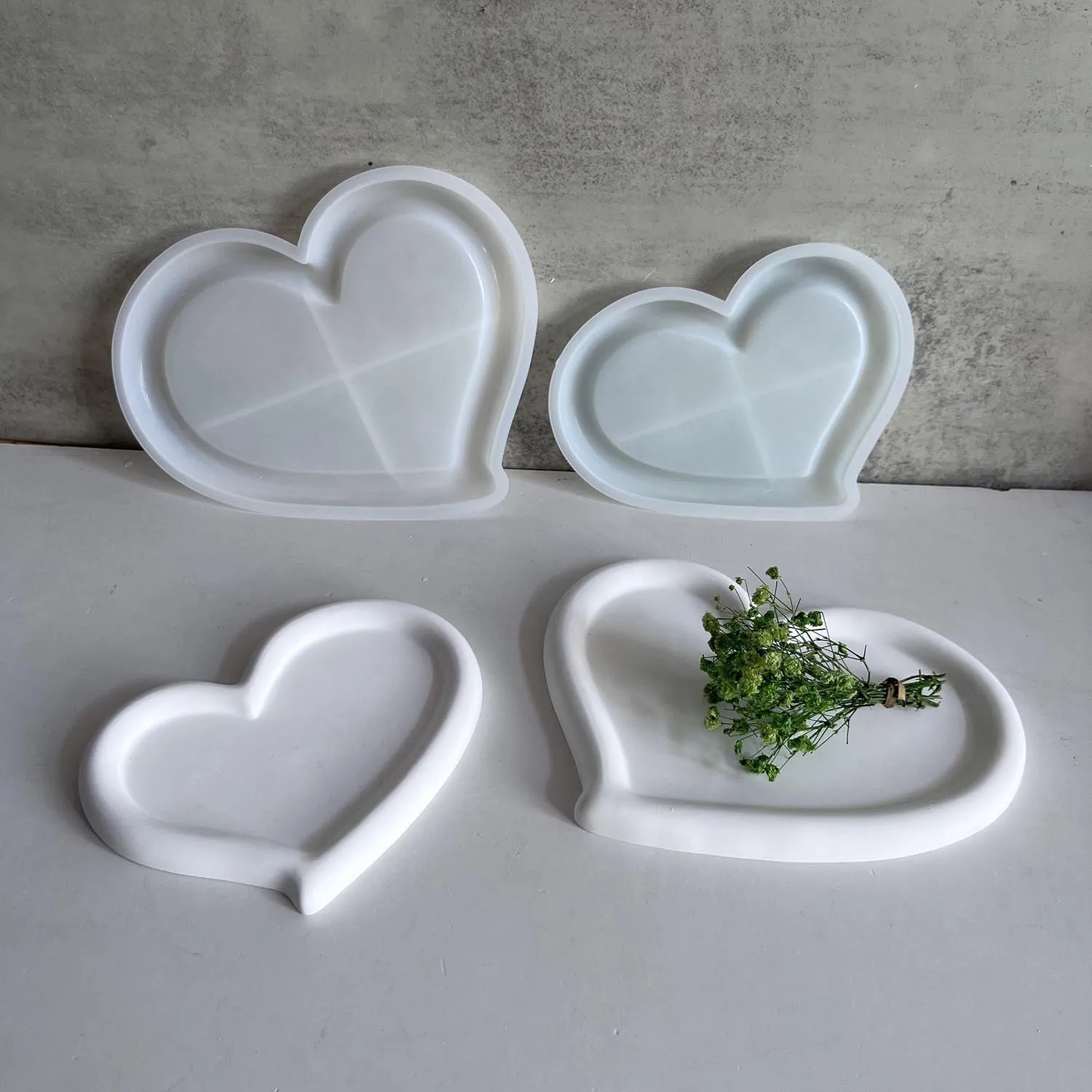 Eco-Friendly Silicone Mold for DIY Concrete Cement Plaster - Heart Shaped Plate Molds Natural Home Organizing Solution