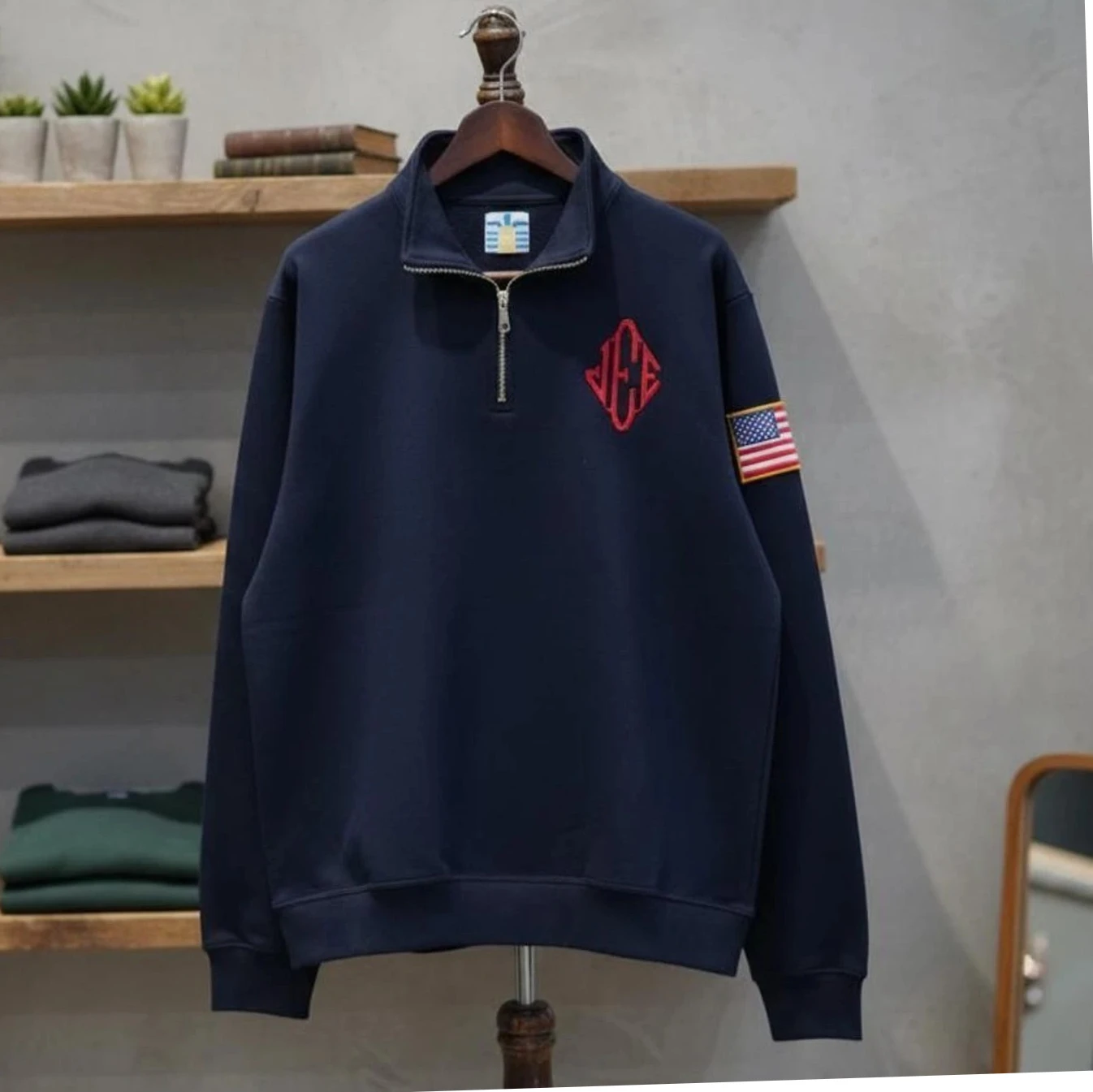 

Vintage Embroidered Flag Sweater Quarter Zip Up Hoodies Sweatshirt Hoodie Unisex Top Harajuku Y2k Clothes 2000s Clothing