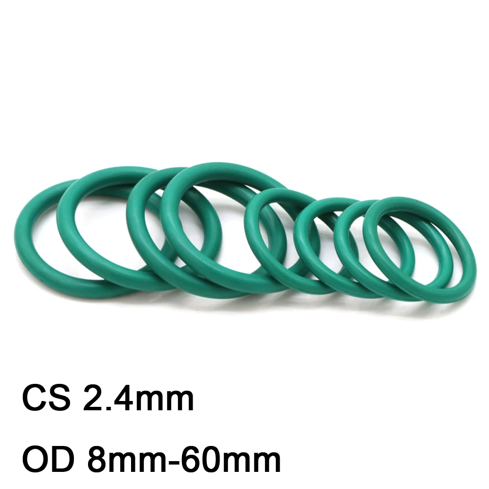 10pcs Green FKM Fluorine Rubber O Ring CS 2.4mm OD 8-60mm Insulation Oil High Temperature Resistance Sealing Gasket Rings Washer