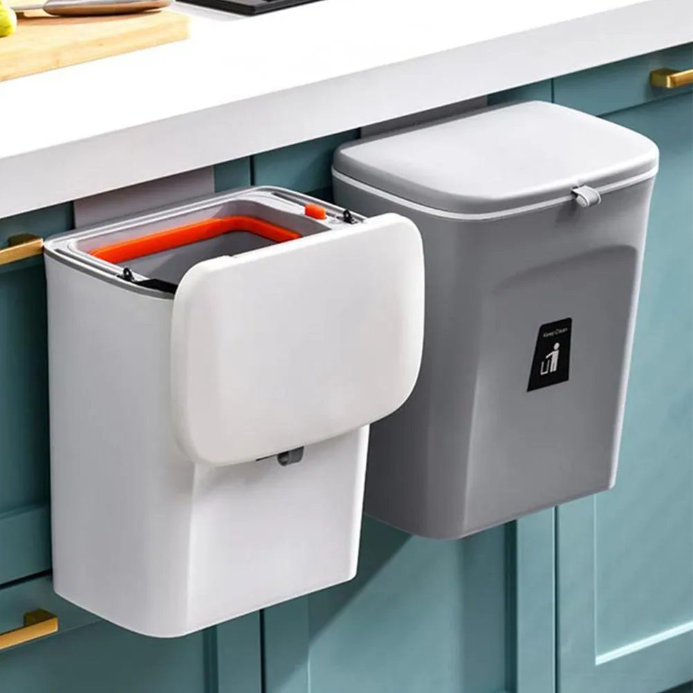 6.5L Wall Mounted Trash Can for Kitchen Bathroom Office Space Saving Hanging Garbage Bin with Slide Flip Lid Smooth Easy Clean