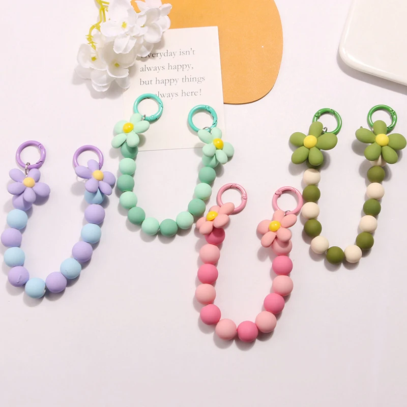 Ins Colorful Beaded Bracelet Flower Pendant Phone Chain Phone Holder Case Chain Flower Anti-Lost Chain Hanging Jewelry