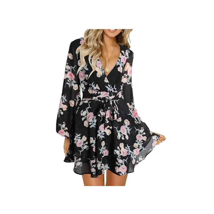 

Summer Customized Fashion Breathable Sexy Flower Dresses Women Floral Printed Short Dresses For Ladies