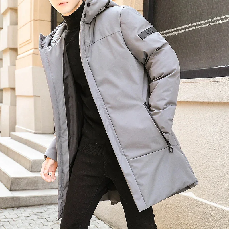 Fashion Winter Warm Jacket Men Oversized Long Cotton Parka Puffer Outwear Coats Streetwear Male Trench Coat Solid Color Clothing