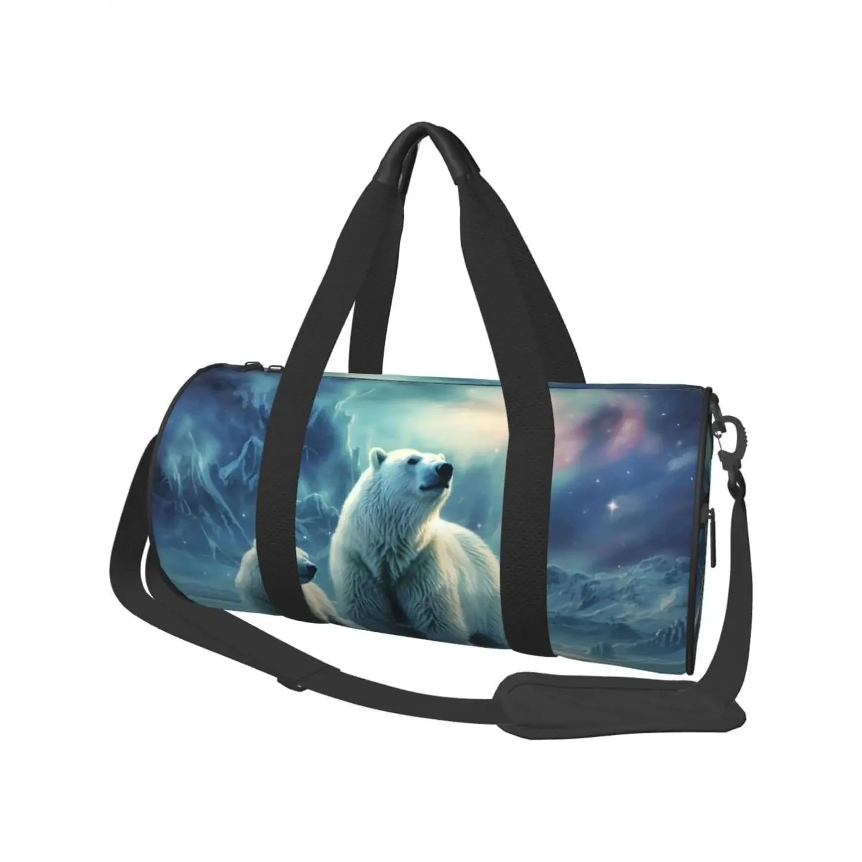 Polar Bears Northern Lights Travel Duffle Bag Carry On Weekender Overnight Bag Sport Gym Bag for Women Men Foldable Travel