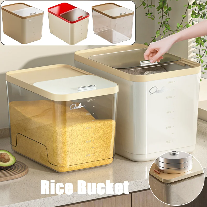 Large Capacity Food Grade Sealed Rice Bucket with Slide Design Lid Dispenser Moisture Proof Insect Proof Home Dry Food Storage