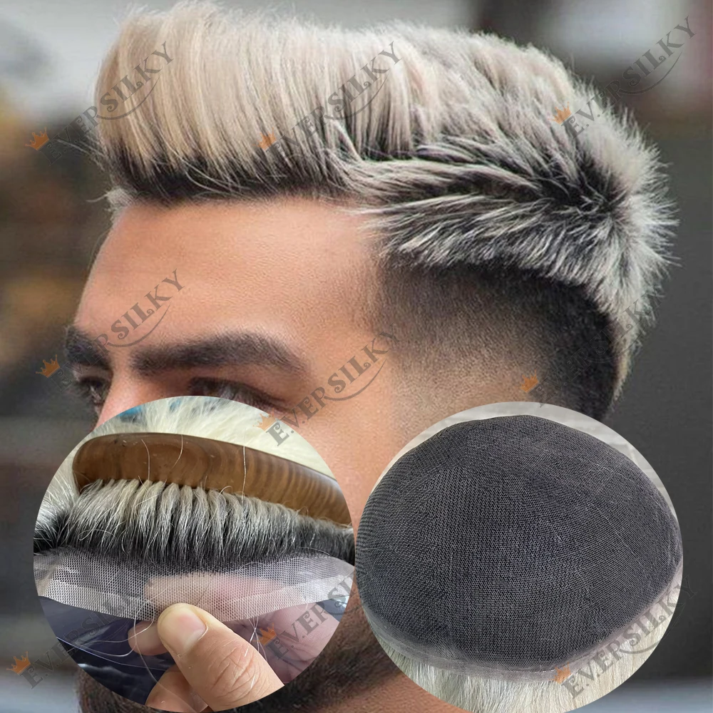 

Super Natural Hairline Ombre Platinum Blonde Male Hair Prosthesi Wig 1bt60 Full Lace System Durable 4t613 Full PU Toupee for Men