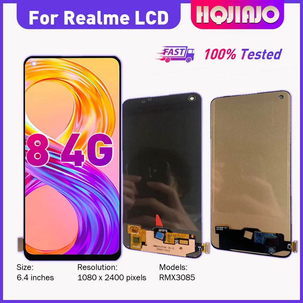 6.4'' OLED/TFT Screen For Realme 8 4G LCD Display Touch Screen Digitizer For Realme8 4G RMX3085 LCD Replacement Parts Assembly