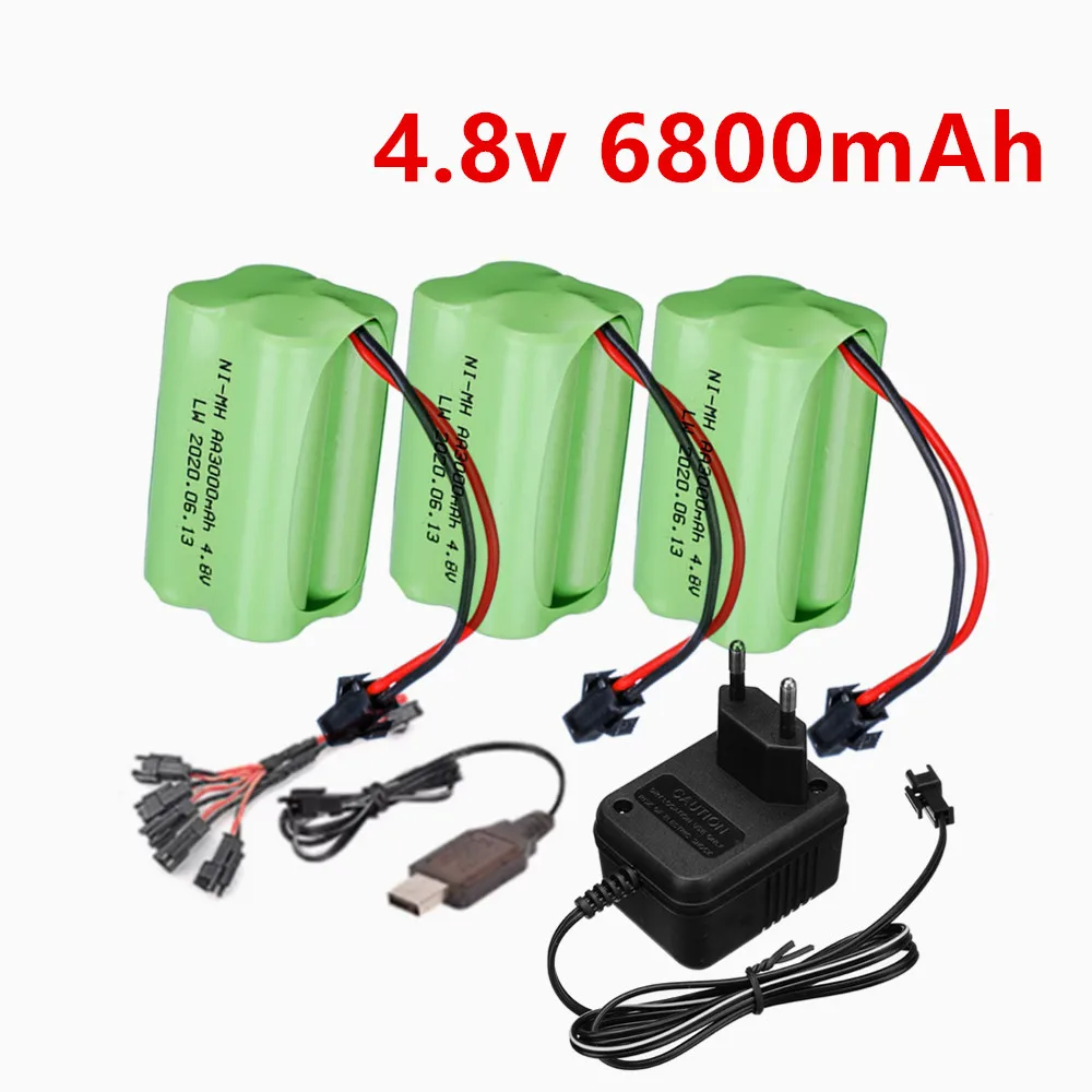 4.8V 6800mAh Rechargeable NiMH Battery For RC Cars Robots Tank Gun Boats toys parts T Model With SM Plug AA 4.8 v Battery Pack