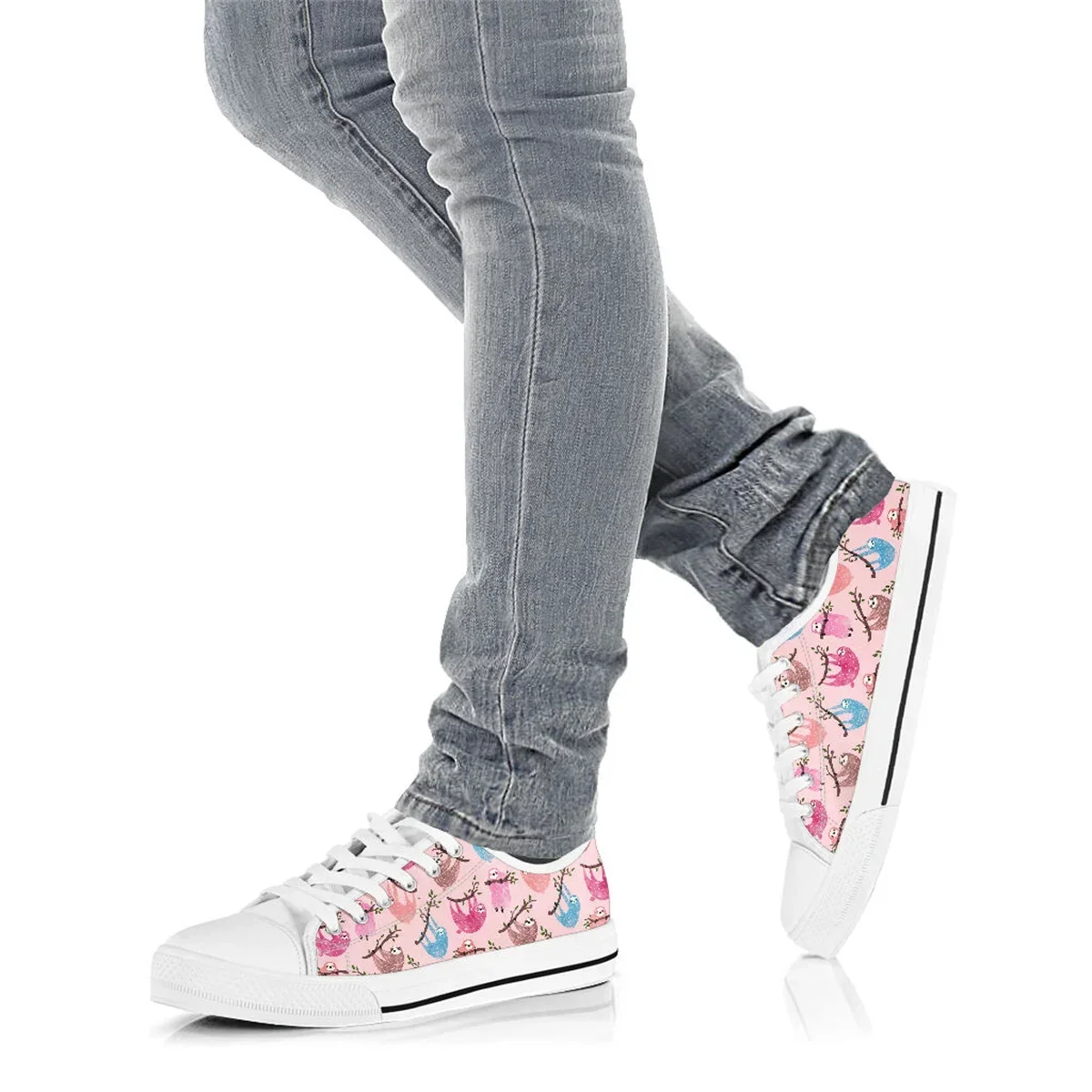 Pink Cartoon Sloth Design Brand Designer Canvas Sneakers Light Breathable Flat Shoes For Women Student Daily Shoes