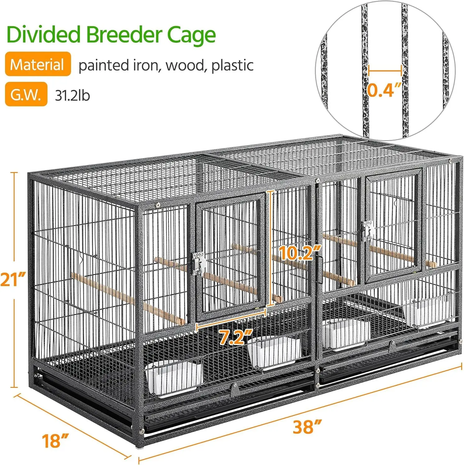 Double Story Divided Breeder Bird Cage for Small Parrots Parakeets Canaries Cockatiels Lovebirds Finches Budgies Quaker, Black