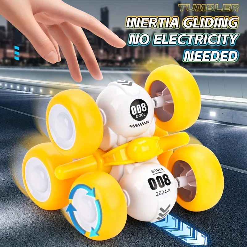 Carro de brinquedo dublê movido por inércia com 360 °   Flip Action, veículo de copo inovador para crianças, carro de truque durável de 6 rodas para meninos e meninas