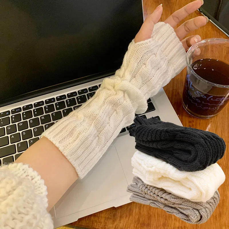 

Korean New Fingerless Gloves Women Winter Arm Warmer Knitted Arm Sleeve Fashion Casual Soft Girls Clothes Gloves Versatile