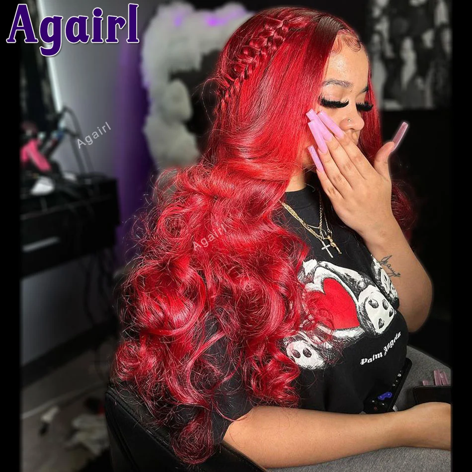 

Cherry Red Body Wave Lace Front Wig 200% Pre Plucked 13X6 13X4 Wavy Lace Frontal Human Hair Wigs 6X4 Lace Closure Wigs for Women