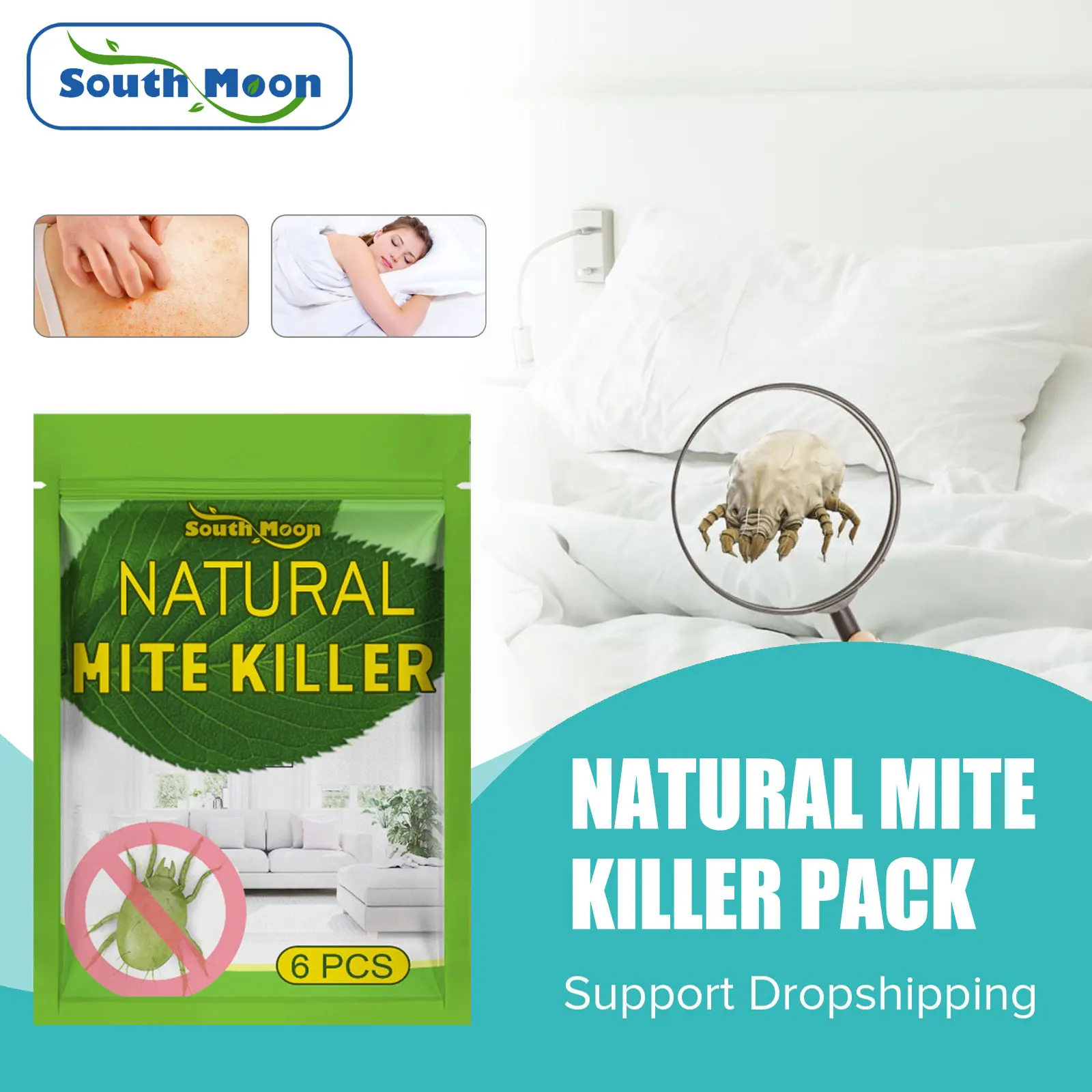 South Moon Mite Killer Bag Insect Worm Eliminator Pillow Sheet Sofa Anti-Mite Deodorant Antibacterial Natural Mites Remover Pack