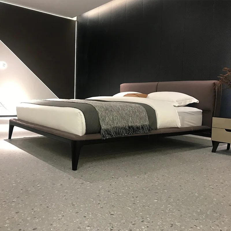 

Down nappa leather bed ash wood bed soft rest