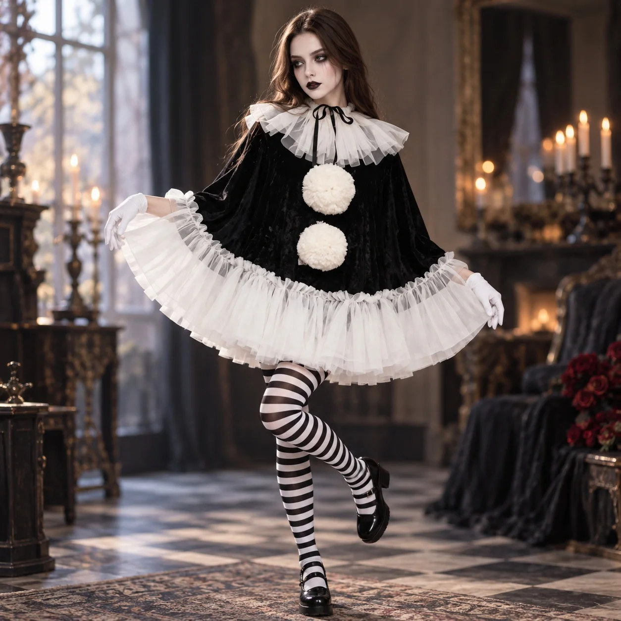 Loose Fit Pullover Cape with High Waist Sweet and Fresh Halloween Japanese Korean Casual Sleeveless Slip Dress Patchwork Party