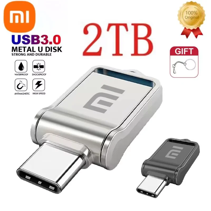 샤오미 금속 USB 플래시 드라이브, USB 3.0, 고속 휴대폰 컴퓨터 상호 변속기, 휴대용 C 타입 인터페이스, U 디스크, 2TB