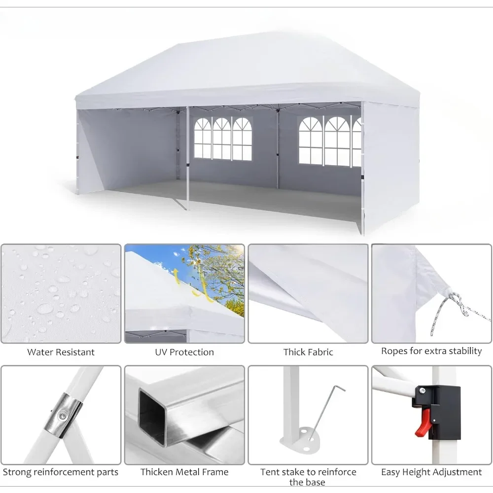 10'X20' Pop Up Canopy Gazebo Commercial Tent with 4 Removable Sidewalls, Stakes X12, Ropes X6 for Patio Outdoor Party Events