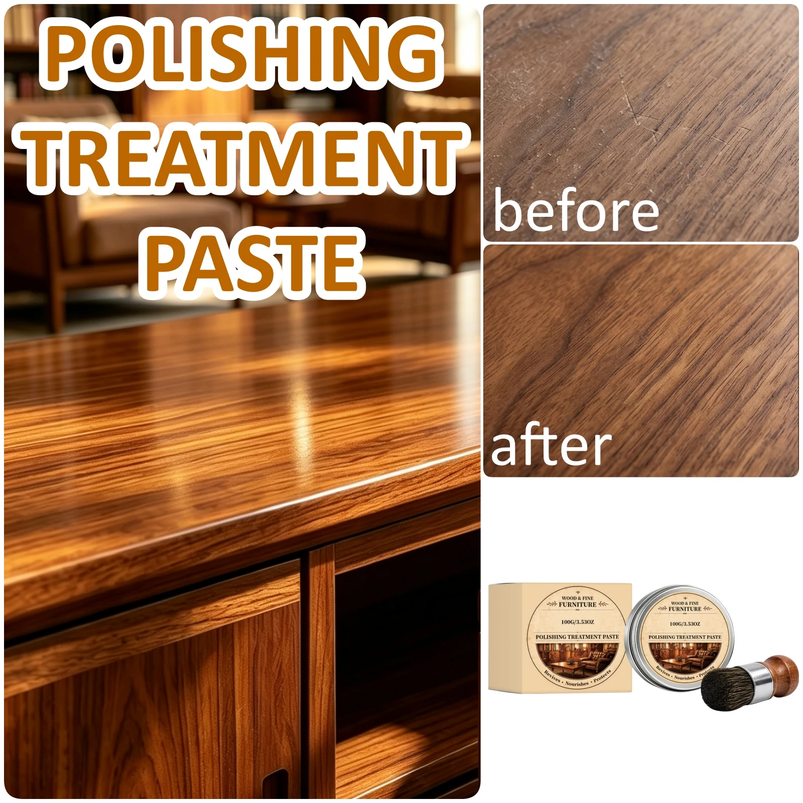 100g Wood Furniture Polish Paste Revive Nourish Protect For Table Cabinet Care Antique Floor Touch Up Wooden Scratch Repair Wax