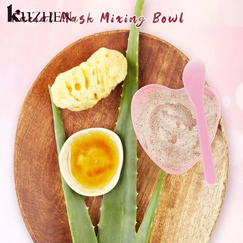 6/12 Pcs Heart Shaped Facial Mask Mixing Bowl With Scraper Plastic DIY Skin Care Tool, Suitable For Family And Salon