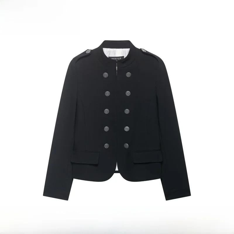 

Fashionable Slim Fit Shoulder Pad Jacket New Spring Summer Women's Wear Versatile Stylish Outerwear Double Button Polyester F...