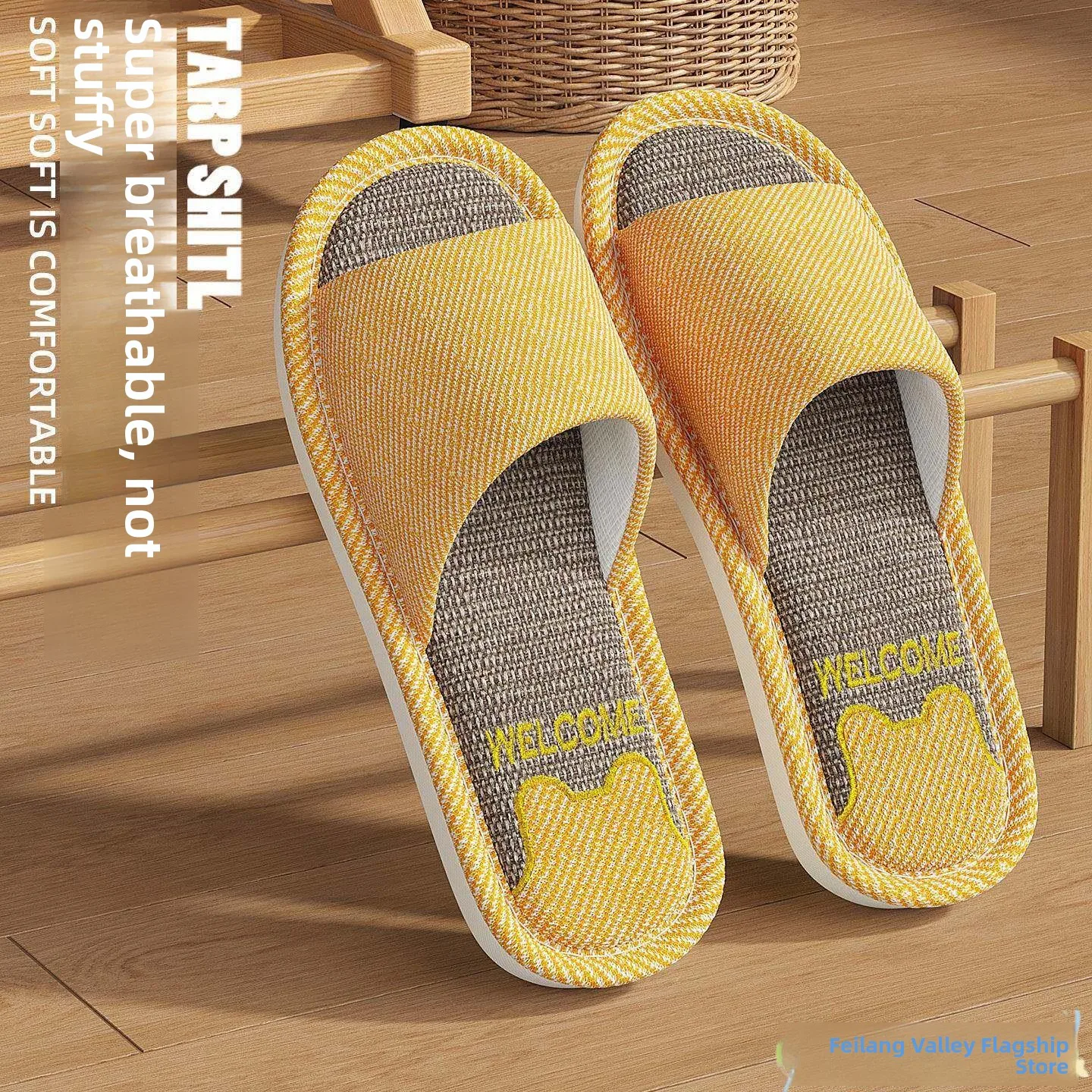 

Linum Towels Indoor Slippers 2026 New Four Seasons Cotton Linum Men's Slippers Noiseless Home Slippers Anti-slip Absorbent