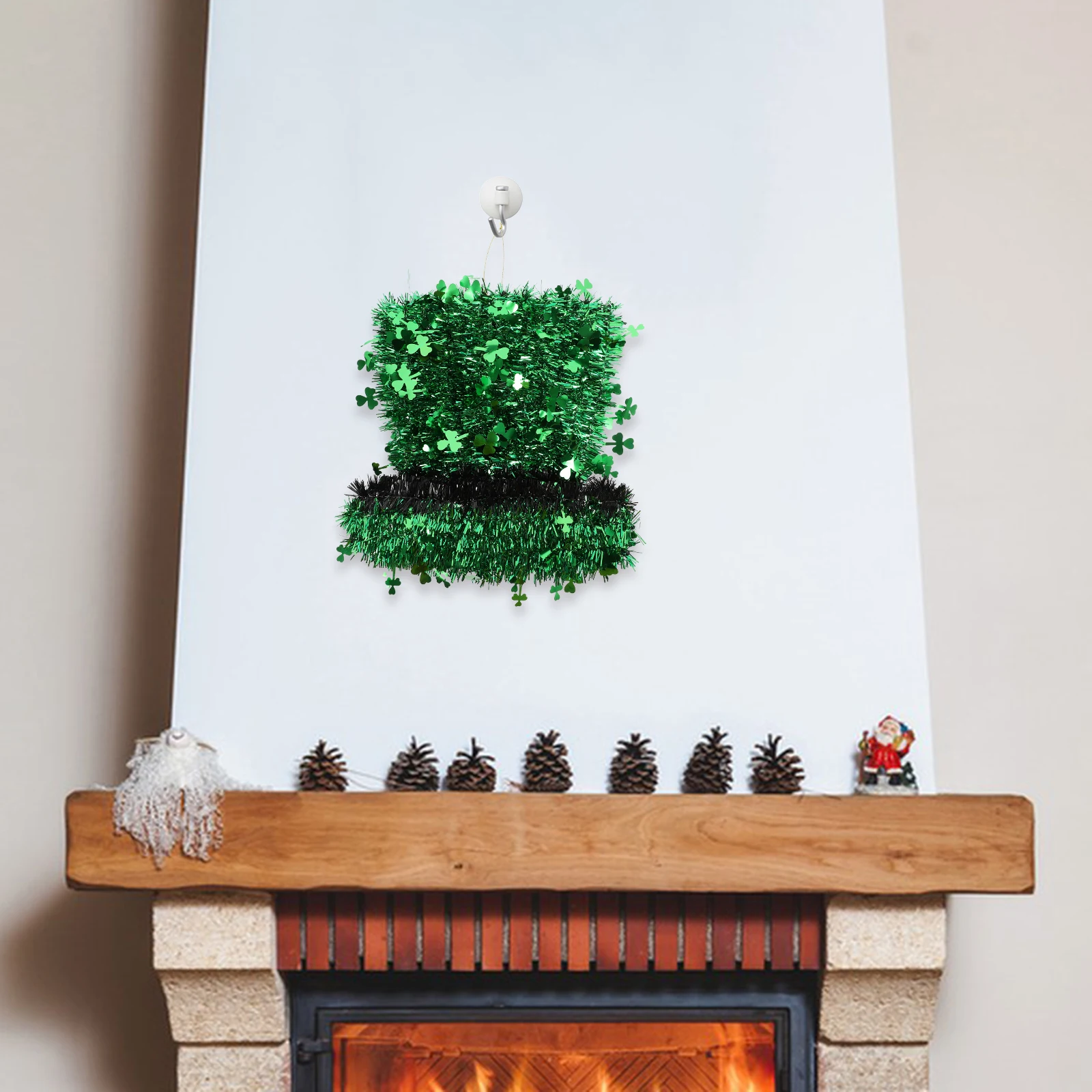 

St Patrick's Day Shamrock Hat Wreath Hanging Decor Front Door Artificial Festival Pendant Outdoor Indoor Decoration