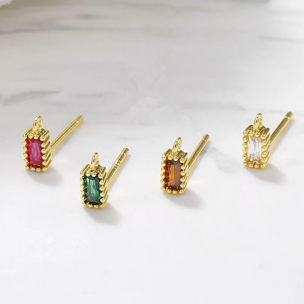 

4Pcs Handmade Copper Stud Earrings Connectors Zircon Earrings Base Earrings Settings Diy Jewelry Making Findings Accessories