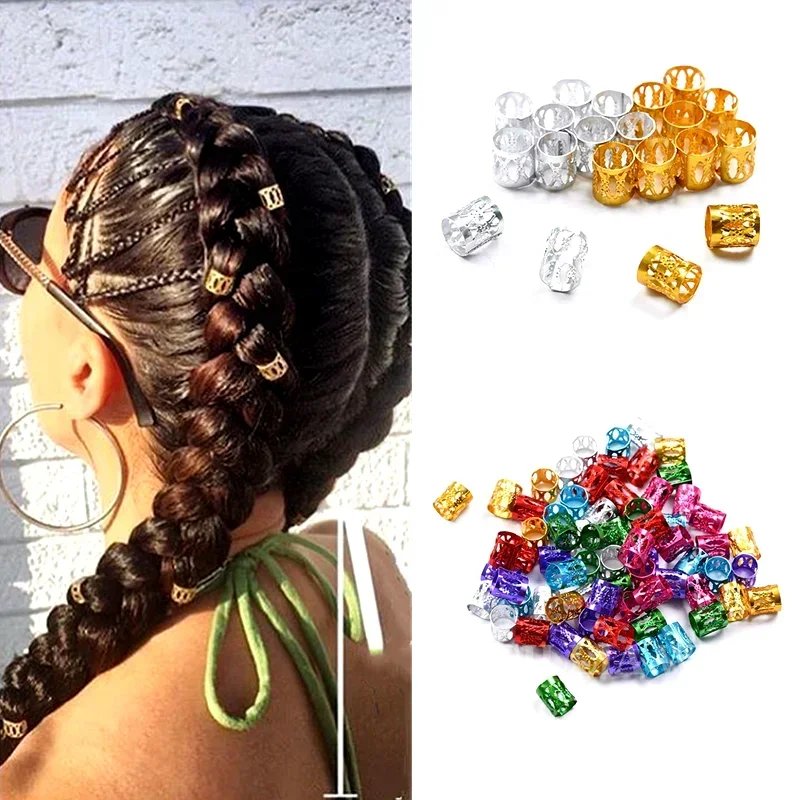 50-200pcs/bag African Hair Dread Braid Tube Metal Hollow Out Hair Dread Bead Ring Dreadlock Cuffs Jewelry Decoration Accessories