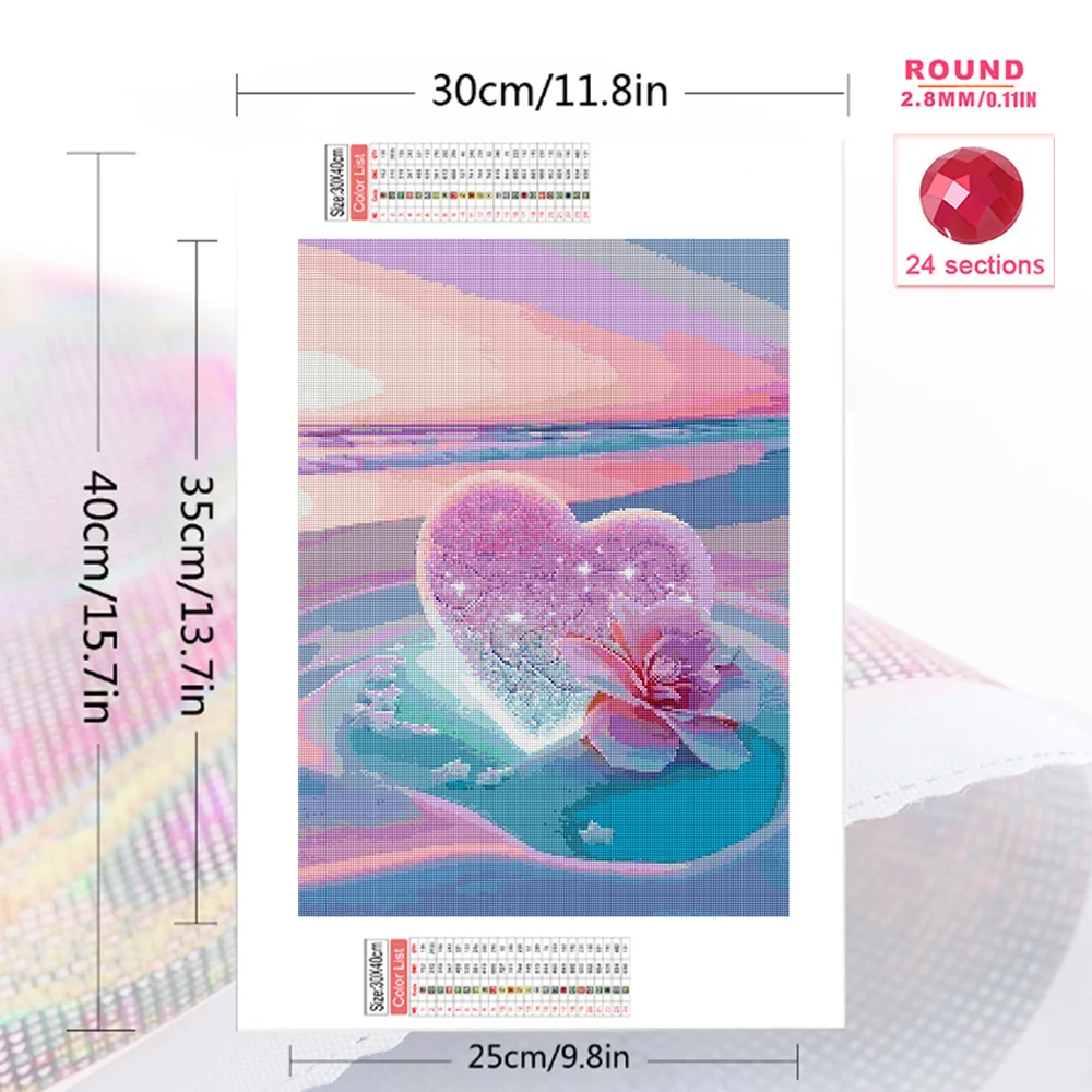 Evershine Diamond Mosaic Love Heart Stone New Arrival Embroidery Landscape Cross Stitch Flower Painting Seaside Handmade Gift