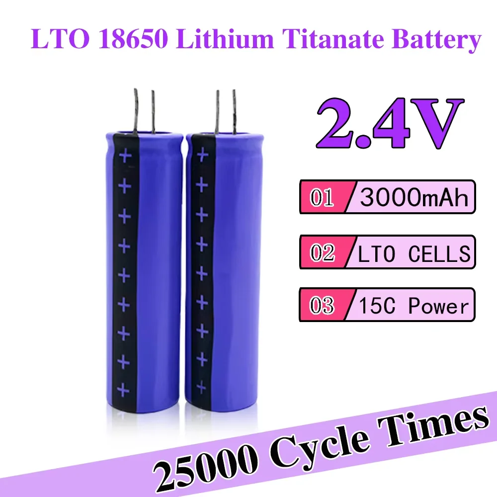 

LTO 18650 Lithium Titanate Battery Cell low temperature Long Cycle 2.4V 3000mAh For Diy 12V battery pack Power tool
