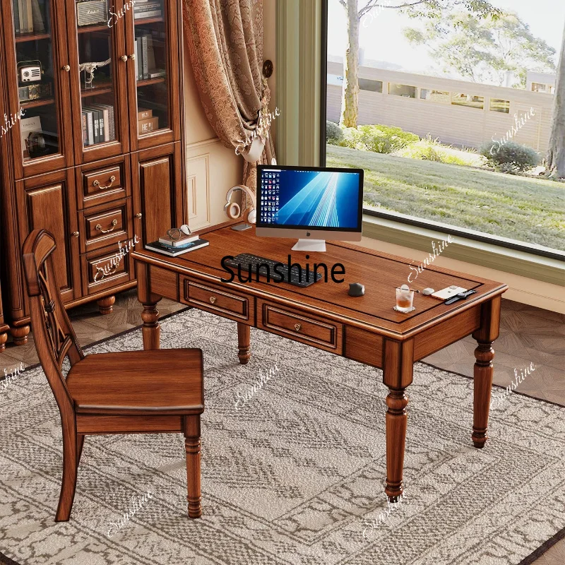 

American vintage solid wood living room large desk, study long office desk