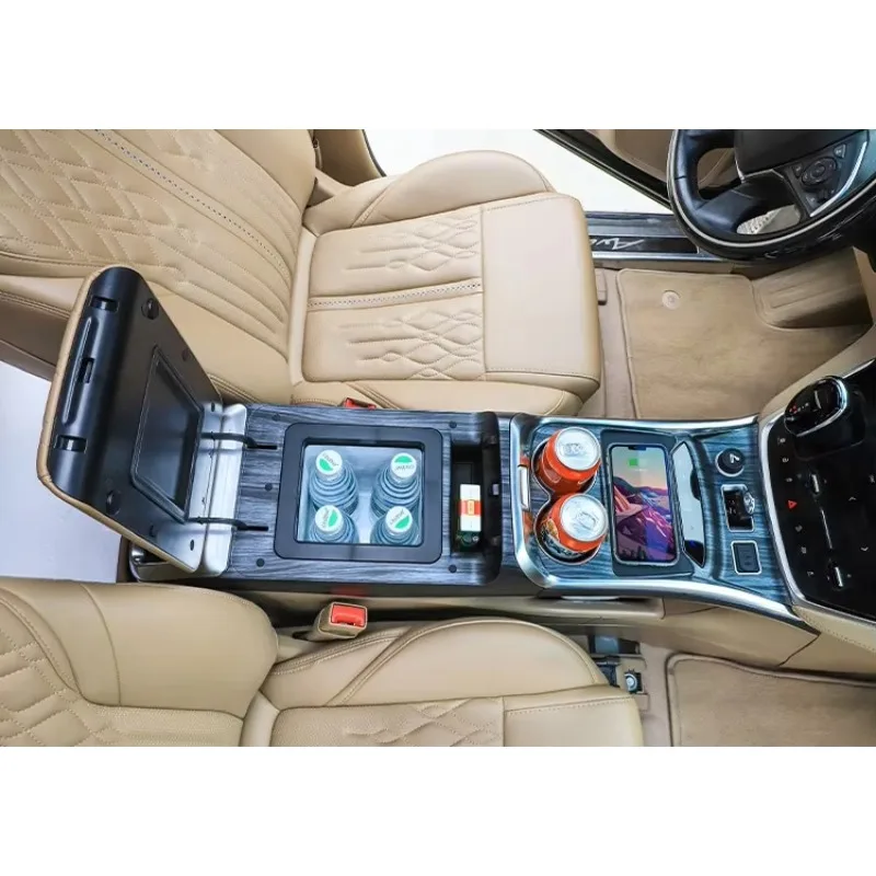 

Factory Direct Biuck GL8 652 653T Custom Central Car Storage Armrest Box with ABS Leather Cup Holder and Refrigerator Function