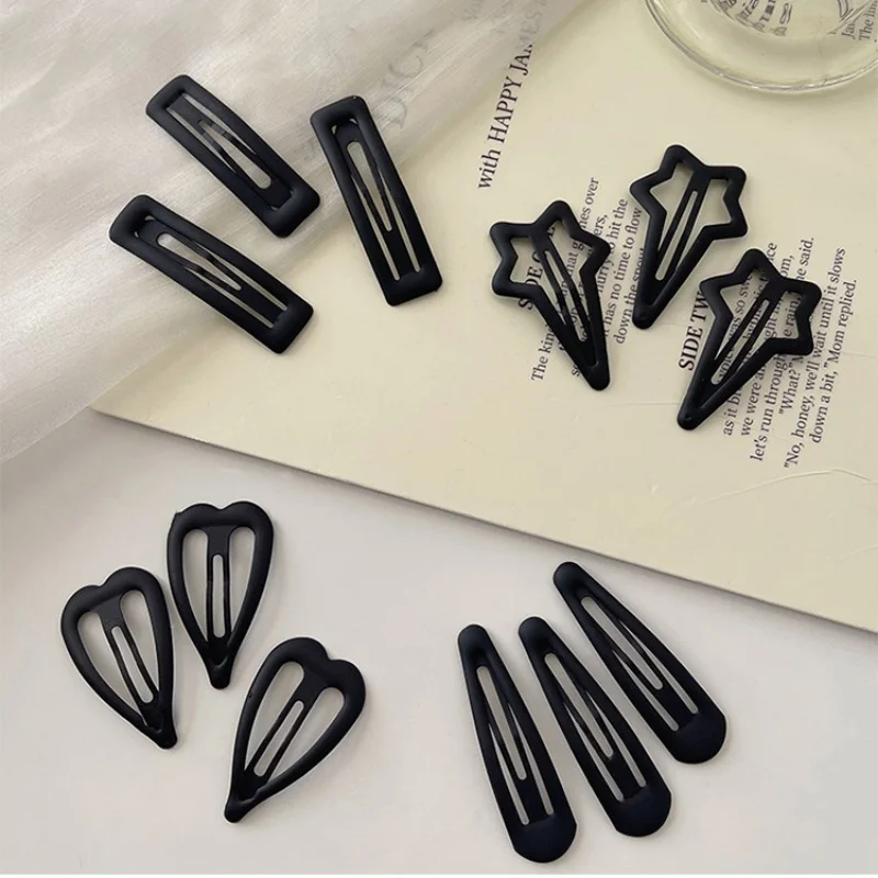 3/6 Pcs/Set Women Girls Black solid Simplicity frosted Hair Clips Adult Alloy Barrettes Hairpins Female Fashion Hair Accessories