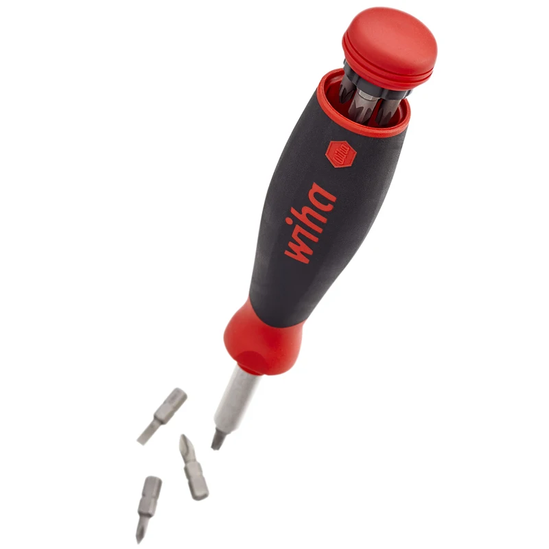 Wiha 45292 PocketMax Magnetic Screwdriver with Bit Magazine 1/4″ 8 Piece Bit Holding