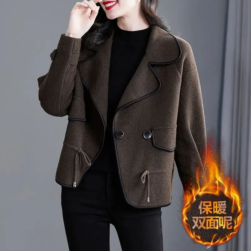 UNXX 2024 Autumn Winter Short Jacket New Fashion Woolen Coat Women's Loose Suit Collar Pure Colour Grey Elegant Outerwear Female