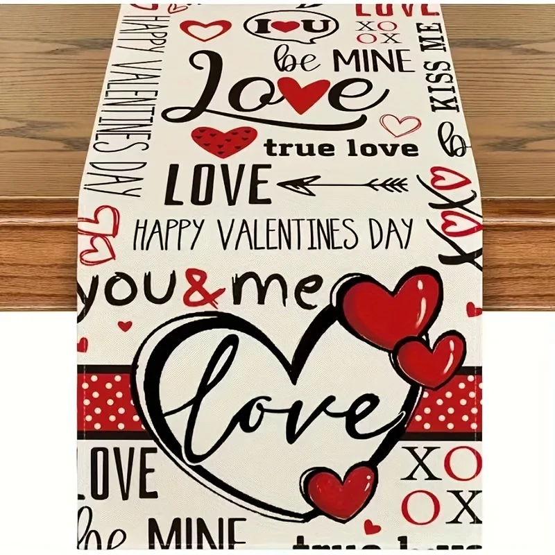 Valentinstag Love Heart Tischläufer – für Küche, Esszimmer, Zuhause, Party, Dekoration