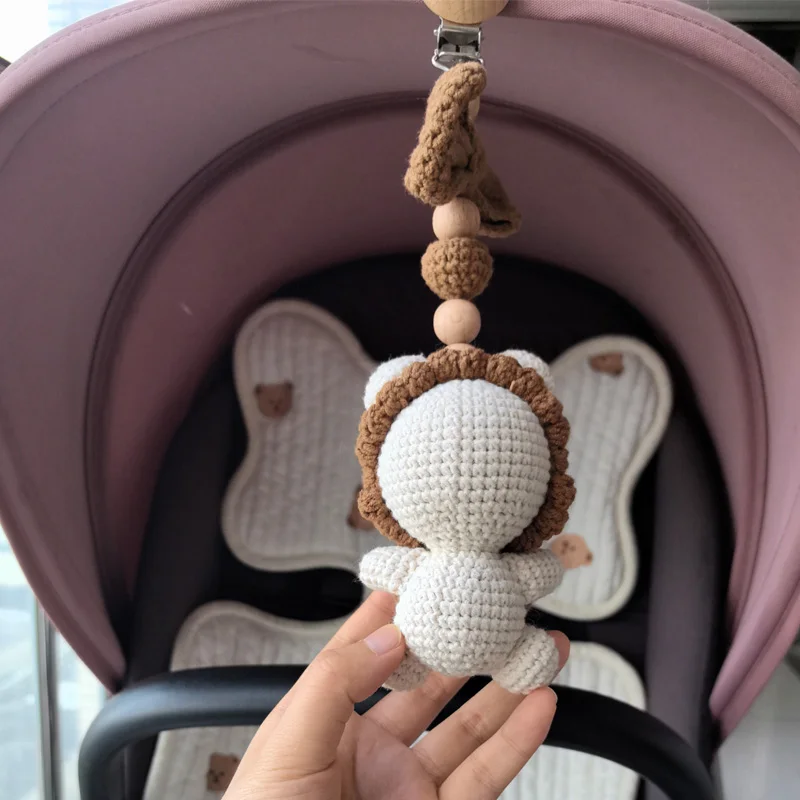 New Cute Bunny Lion Pram Clip Pacifier Clip Chain Crochet Beads Bracelet Pram Clip Baby Rattle Wood Teether Stroller Toys