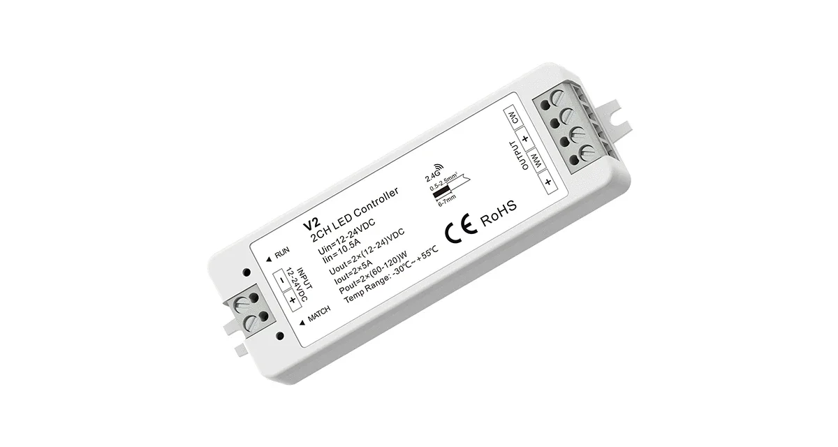 DC12-24V RF CCT LED Controller with Remote Kit V2 + RT2/V2 + R7-1/V2 + R12 2CH*5A or Only V2 Controller for Dual Color LED Strip