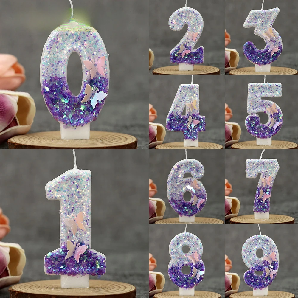 Number 0-9 Digital Birthday Candle for Girls, Creative Candles, Purple Gradient, Girl Party, Festival Candles1Pc Birthday Candle