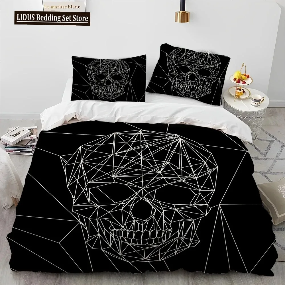 

3D Gothic Horror Skull Cartoon Comforter Bedding Set,Duvet Cover Bed Set Quilt Cover Pillowcase,King Queen Size Bedding Set Gift