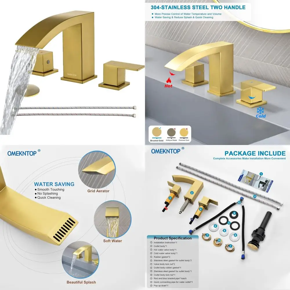 

Two-Handle Brushed Gold 8 Inch Widespread Lavatory Faucet with Pop-Up Drain and Hose for Basin Vanity Sink