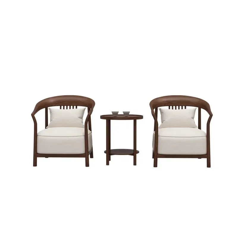 New Chinese-style single leisure chair sales department negotiates solid wood fabric sofa hotel lobby meeting area single