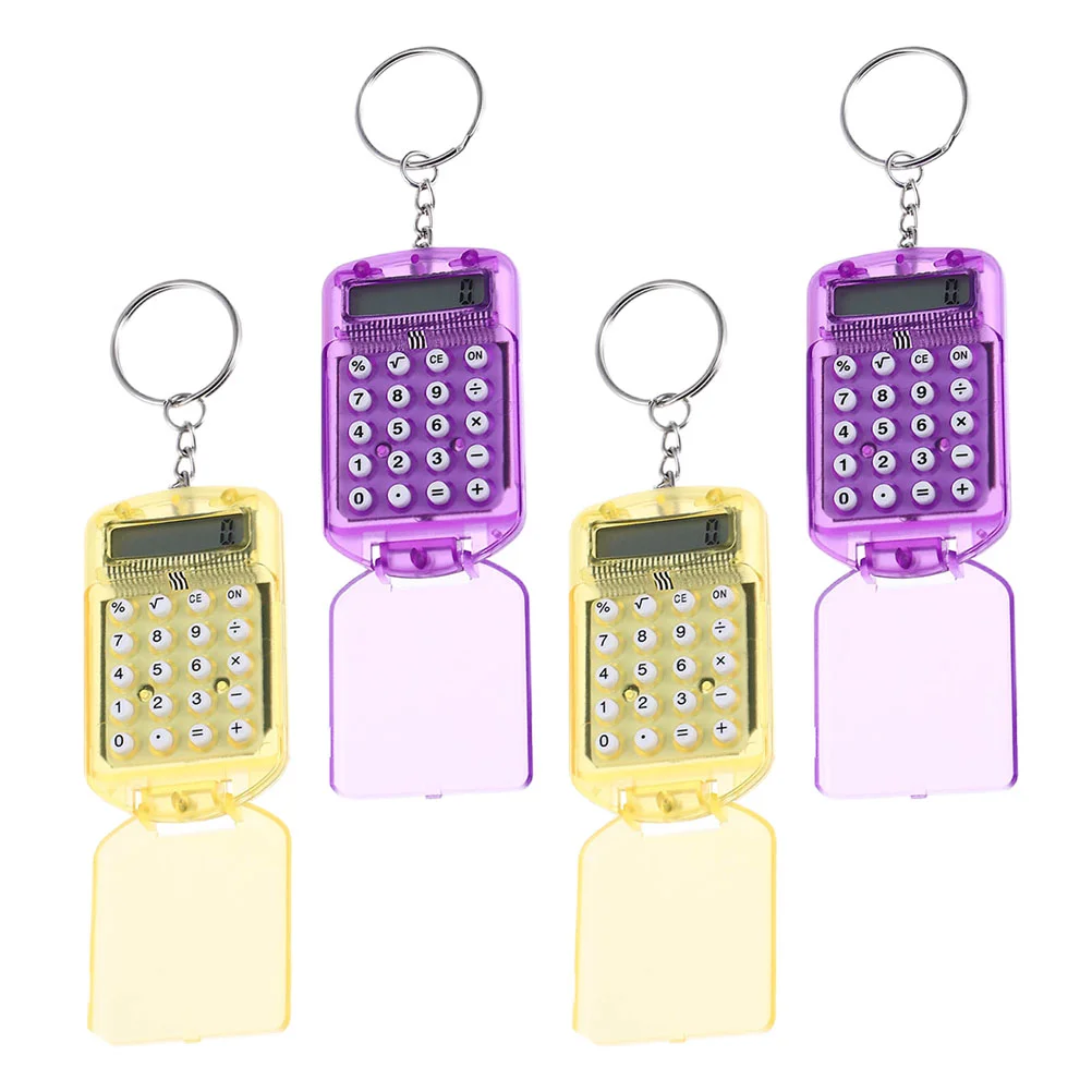 

4 Pcs Mini Calculator Key Ring Computer Flip-open Portable Keychain Plastic Math Counters