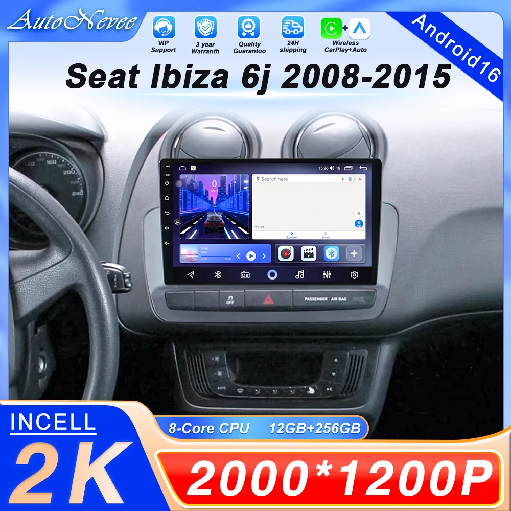Android 16 Car Radio For Seat Ibiza 6j 2008 - 2015 Multimedia Player Carplay Auto AI Voice 5G GPS 2 Din Autoradio DVD
